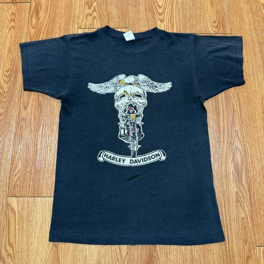 Vintage Early 80s Harley Davidson Skull and Eagle Motorcycle‎ Shirt